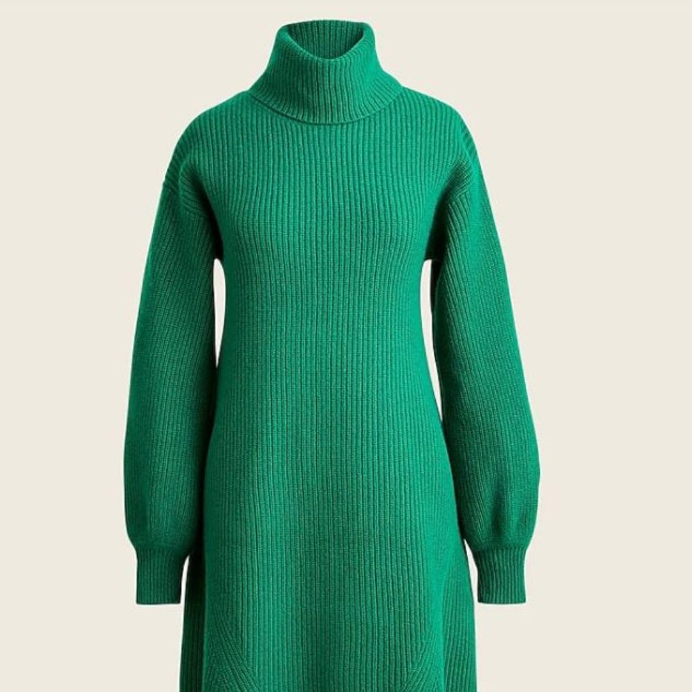 J.Crew Wool and Recycled-Cashmere Turtleneck Sweater-Dress in Green Jade - Small